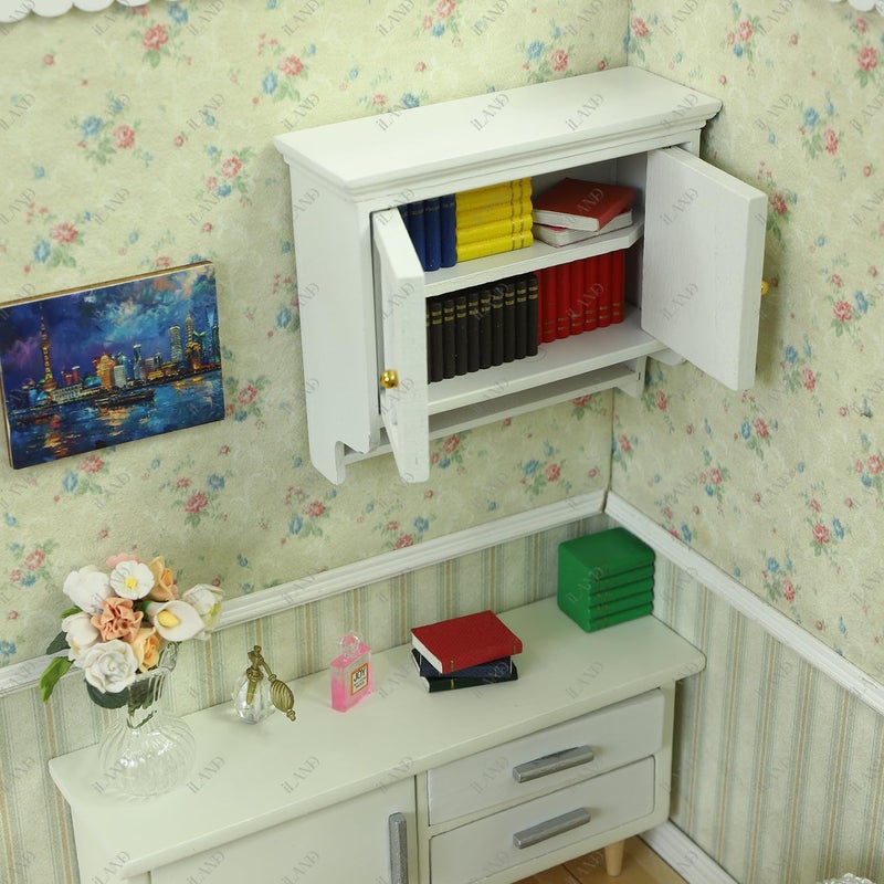 iLAND Dollhouse Furniture on 1/12 Scale, Dollhouse Kitchen Cabinet Miniature Shelf in Modern Country Style White - Image 5